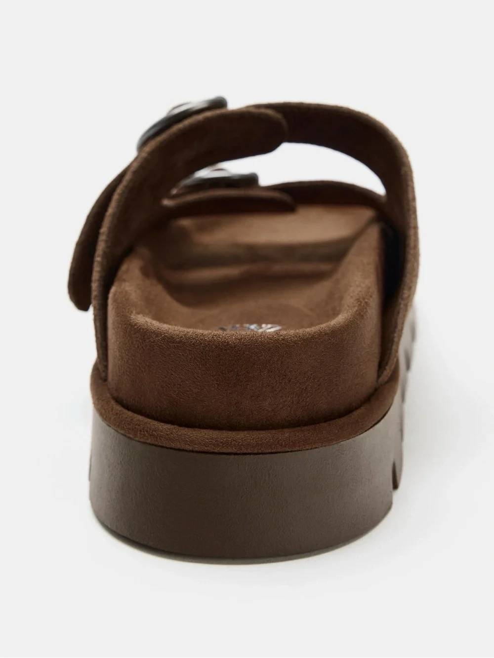 Zara Buckled Suede Platform Sandals in a dark tan color